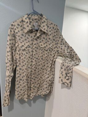 Calvin Klein Beige Button-Down Shirt with Gray Floral Print
